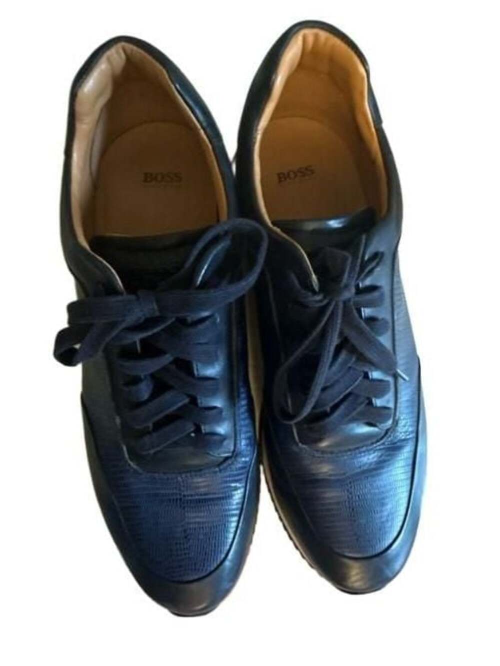 Hugo Boss Dark Blue Leather Low Top Sneakers Size 44